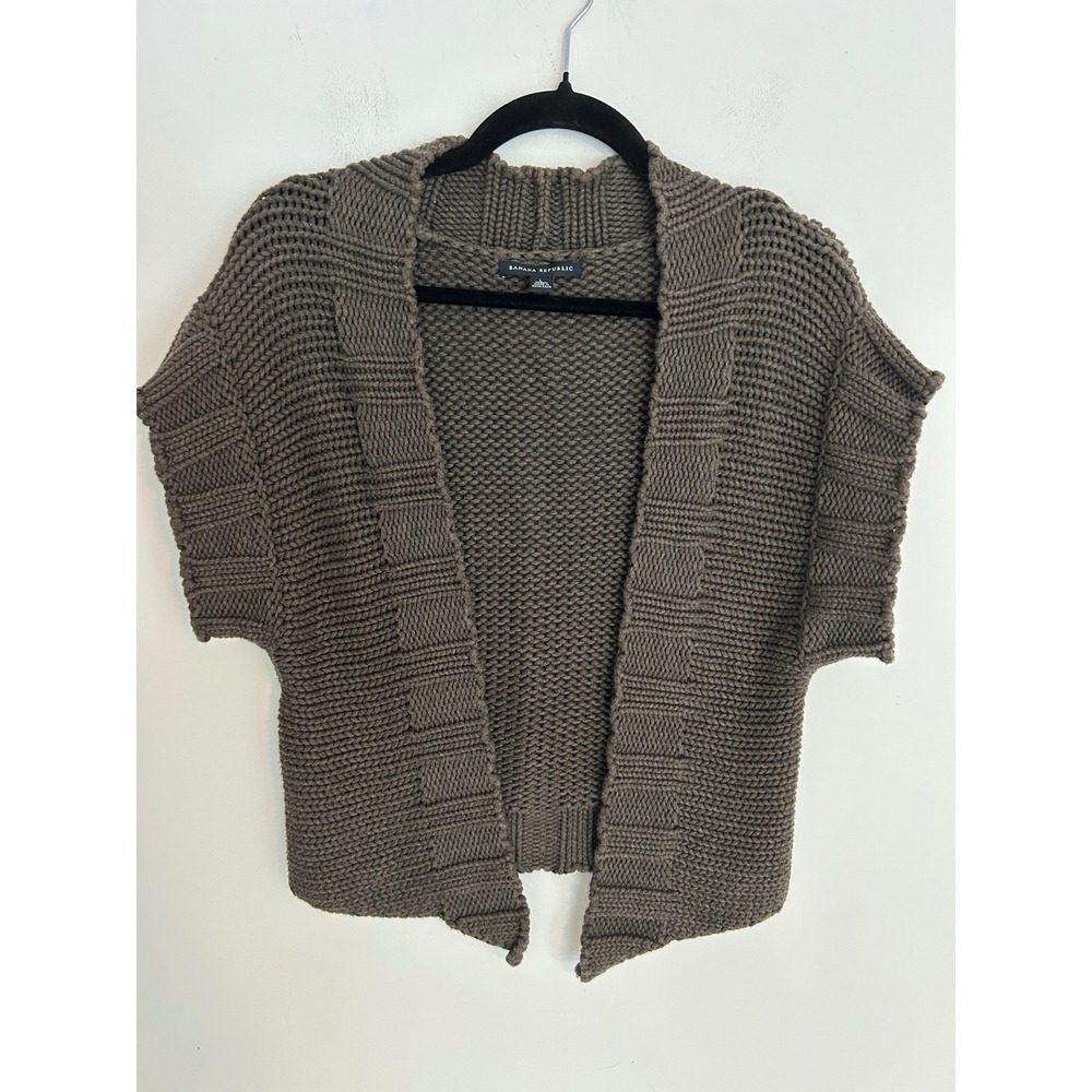 Banana Republic Womens Cotton Chunky Knit Open Front Cardigan Taupe Brown Size L